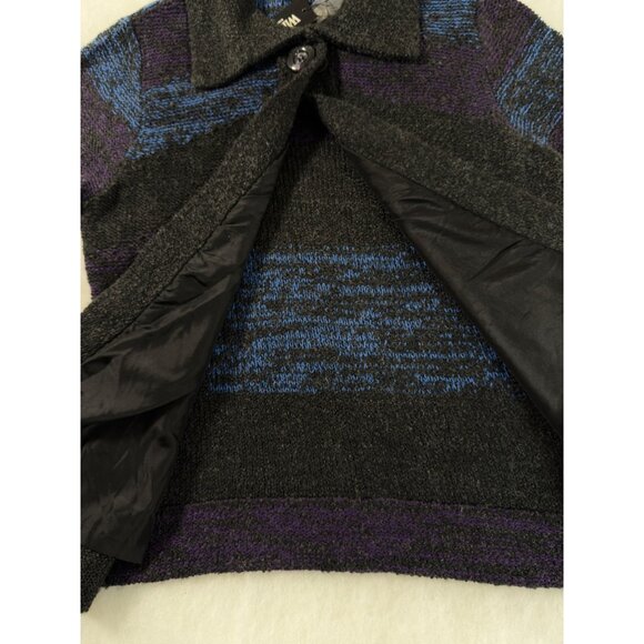 WinterSilks Y2K Wool Silk Lined Knit Cardigan L Gray Blue Purple Colorblock NWT - Picture 4 of 10